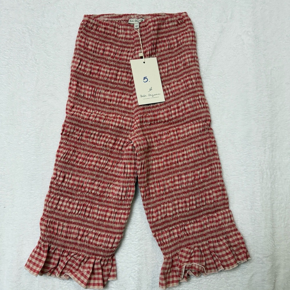 Bebe Organic Shorts Kids 12 Years Clara Smocked Red Cherry Gingham Playful Chic